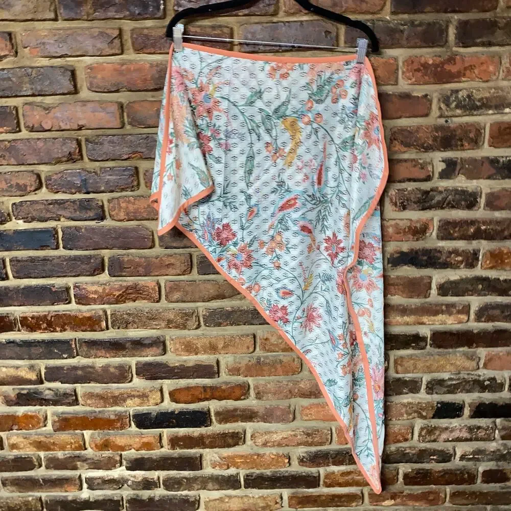 Vintage 80s Floral Crochet Knit Triangle Scarf Women's